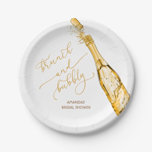 Brunch und Bubbly Gold Brautparty Pappteller (Vorderseite)