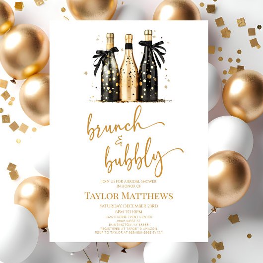 Brunch und Bubbly Gold Champagner Brautparty Einladung