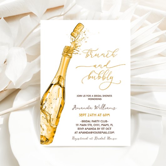 Brunch und Bubbly Gold Champagner Brautparty Einladung