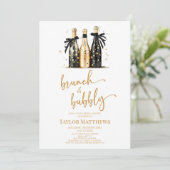 Brunch und Bubbly Gold Champagner Brautparty Einladung (Stehend Vorderseite)