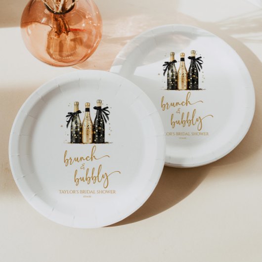 Brunch und Bubbly Gold Champagner Brautparty Pappteller
