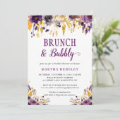 Brunch und Bubbly Gold Glitzer Dots Lila Einladung (Stehend Vorderseite)