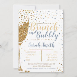 Brunch und Bubbly gold Glitzer_dusty blue Einladung