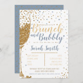 Brunch und Bubbly gold Glitzer_dusty blue Einladung (Vorne/Hinten)