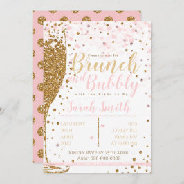 Brunch und Bubbly Gold Glitzer große Polka Backgr Einladung