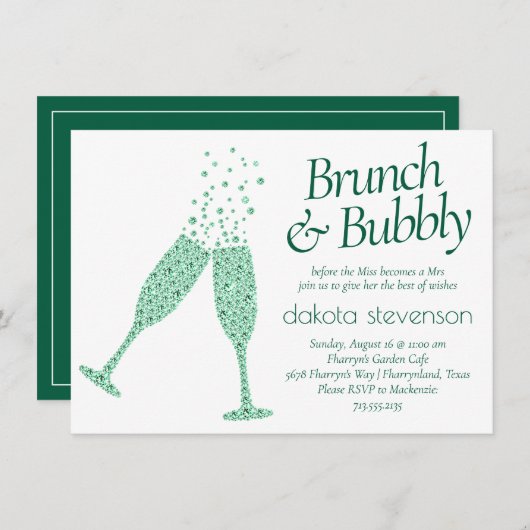 Brunch und Bubbly | Grüner Sekt zum Augenfang Einladung (Vorne/Hinten)