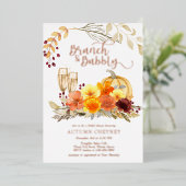 Brunch und Bubbly Herbst Brautparty Rose Gold Folieneinladung (Stehend vorne)