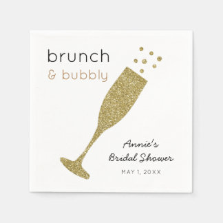 Brunch und Bubbly Imitats Gold Glitzer Drink Napki Serviette