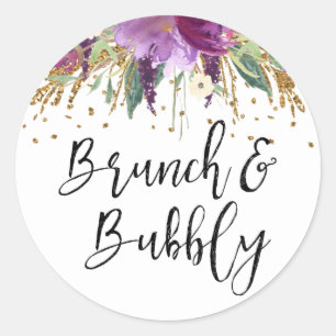 Brunch und Bubbly Lila Amethyst Brautparty Runder Aufkleber