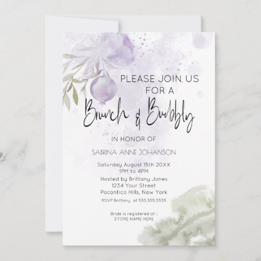 Brunch und Bubbly Lilac Lila Rose Einladung (Vorderseite)