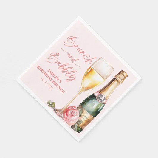 Brunch und Bubbly Mimosa Champagne Birthday Brunch Serviette (Ecke)