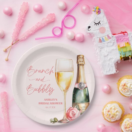Brunch und Bubbly Mimosa Champagne Brautparty Pappteller (Party)