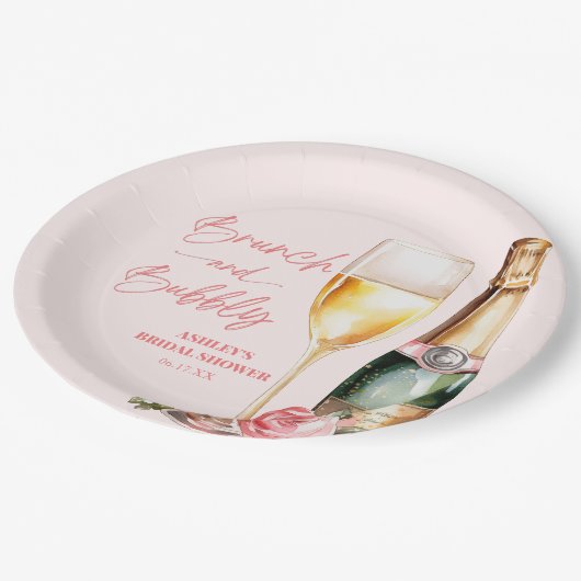 Brunch und Bubbly Mimosa Champagne Brautparty Pappteller (Schrägansicht)