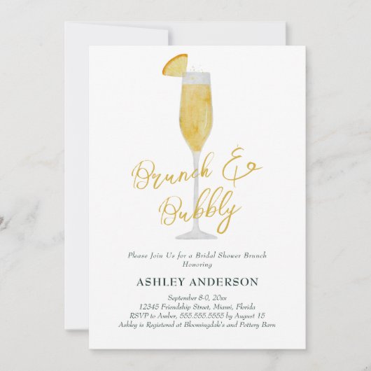 Brunch und Bubbly Mimosa Cocktail Brautparty Einladung (Vorderseite)