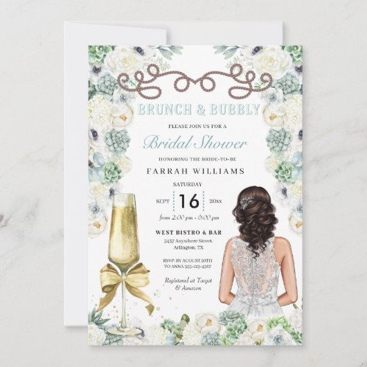 Brunch und Bubbly Minze Green Cacti Brautparty Einladung (Vorderseite)