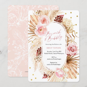 Brunch und Bubbly Modern Boho Pink Floral Bridal Einladung
