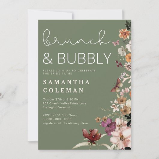 Brunch und Bubbly Modern Script Boho Brautparty Einladung (Vorderseite)