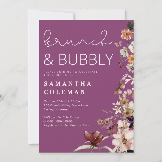 Brunch und Bubbly Modern Script Boho Brautparty Einladung (Vorderseite)