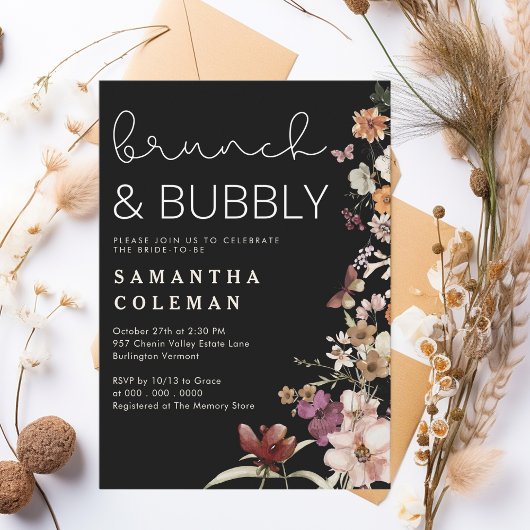 Brunch und Bubbly Modern Script Boho Brautparty Einladung