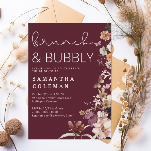 Brunch und Bubbly Modern Script Boho Brautparty Einladung