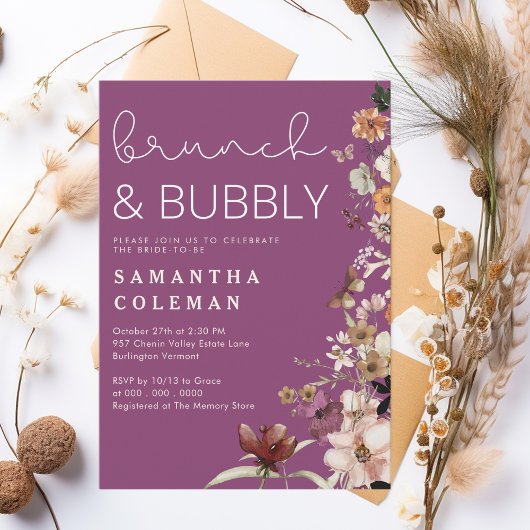 Brunch und Bubbly Modern Script Boho Brautparty Einladung