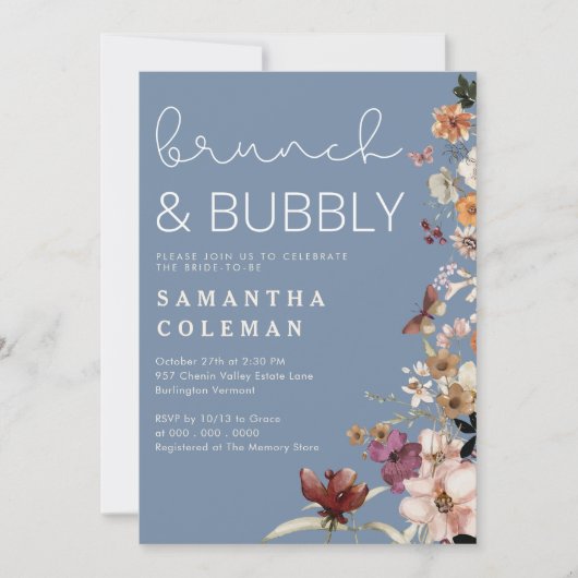 Brunch und Bubbly Modern Script Boho Brautparty Einladung (Vorderseite)