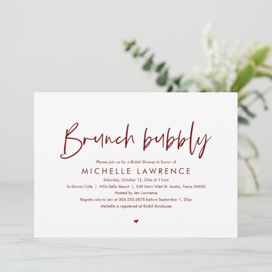 Brunch und Bubbly, modernes Lässiges Brautparty  Einladung (Stehend Vorderseite)