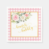 Brunch und Bubbly Napkin - Gold Text Pink Kariert Serviette (Vorderseite)