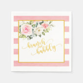 Brunch und Bubbly Napkin - Gold Text Rosa Streifen Serviette (Vorderseite)