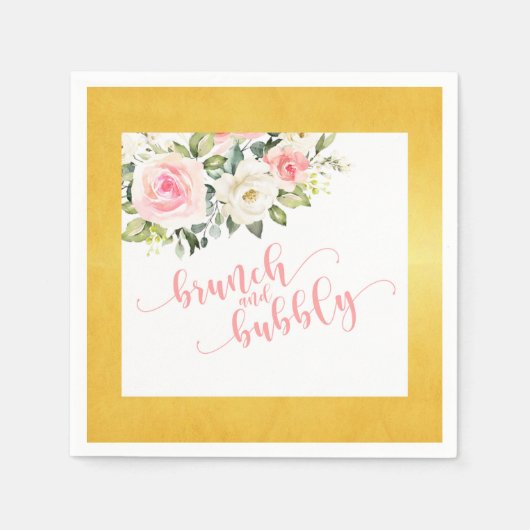 Brunch und Bubbly Napkin - Rosa Text Gold Border Serviette (Vorderseite)