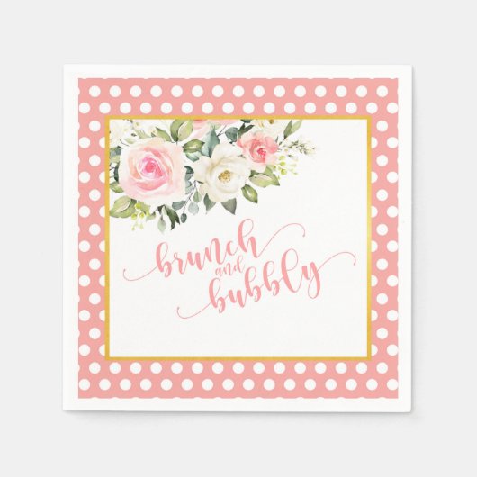 Brunch und Bubbly Napkin - rosa Text/Punkte Serviette (Vorderseite)
