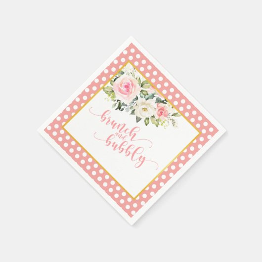 Brunch und Bubbly Napkin - rosa Text/Punkte Serviette (Ecke)