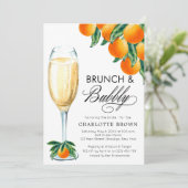 Brunch und Bubbly Orange Brautparty Einladung (Stehend Vorderseite)