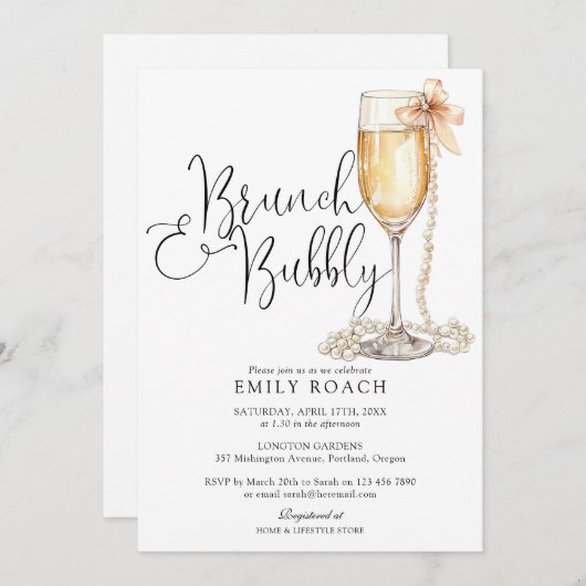 Brunch und Bubbly Pearls Brautparty Einladung (Vorne/Hinten)