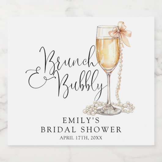 Brunch und Bubbly Pearls Brautparty Schaumweinetikett (Einzelnes Label)