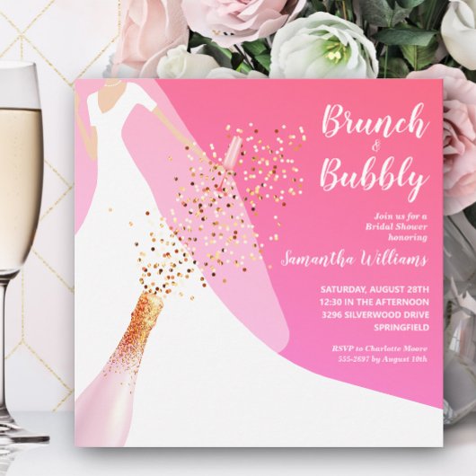 Brunch und Bubbly Pink Brautparty Einladung