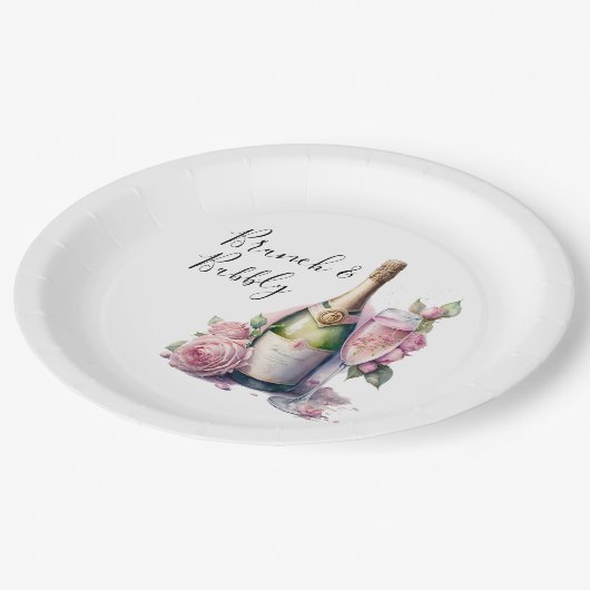 Brunch und Bubbly Pink Brautparty Pappteller (Schrägansicht)