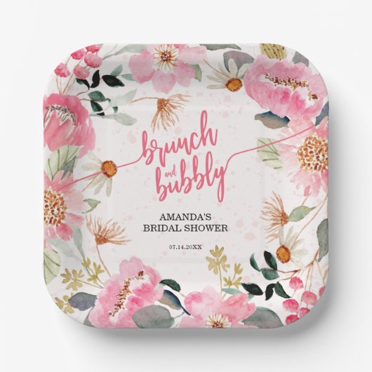 Brunch und Bubbly Pink Brautparty Pappteller (Vorderseite)