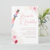 Brunch und Bubbly Pink Champagne Einladung (Stehend Vorderseite)