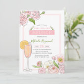 Brunch und Bubbly | Pink Floral Baby Duschbrunch Einladung (Stehend Vorderseite)