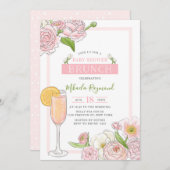 Brunch und Bubbly | Pink Floral Baby Duschbrunch Einladung (Vorne/Hinten)