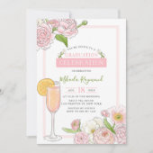 Brunch und Bubbly | Pink Floral Graduation Party Einladung (Vorderseite)
