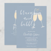 Brunch und Bubbly QR-Code Dusty Blue Brautparty Einladung (Vorne/Hinten)