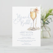 Brunch und Bubbly QR Code Foto Blue Brautparty Einladung (Stehend Vorderseite)