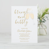 Brunch und Bubbly QR-Code Gold-Brautjunggesellinne Einladung (Stehend Vorderseite)