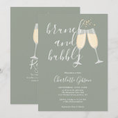 Brunch und Bubbly QR-Code Sage Grünes Brautbad Einladung (Vorne/Hinten)