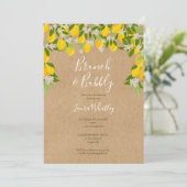Brunch und Bubbly Rustic Lemons Brautparty Einladung (Stehend Vorderseite)
