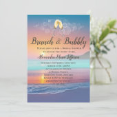 Brunch und Bubbly Sand Hearts Beach Brautparty Einladung (Stehend Vorderseite)