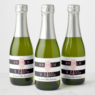 Brunch und Bubbly Schwarz-Weiß gestreift   Rosa Schaumweinetikett