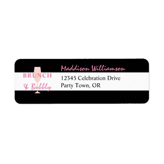 Brunch und Bubbly Schwarzweiß-Rücksendeadresse (Vorne)